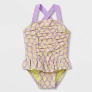 Cat & Jack Baby Girl 3-6M Fruit Print One Piece Swimsuit Lemons Snap Closure